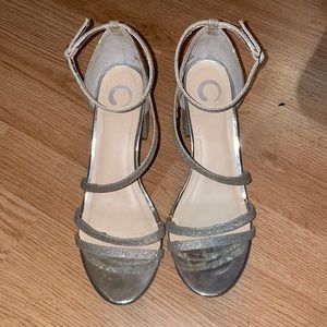 Silver glitter Strappy block heels